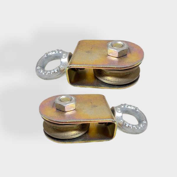 Two Steel Pulley Blocks Ø45 mm R5 with Double Bearings | Swivel Hook M8
